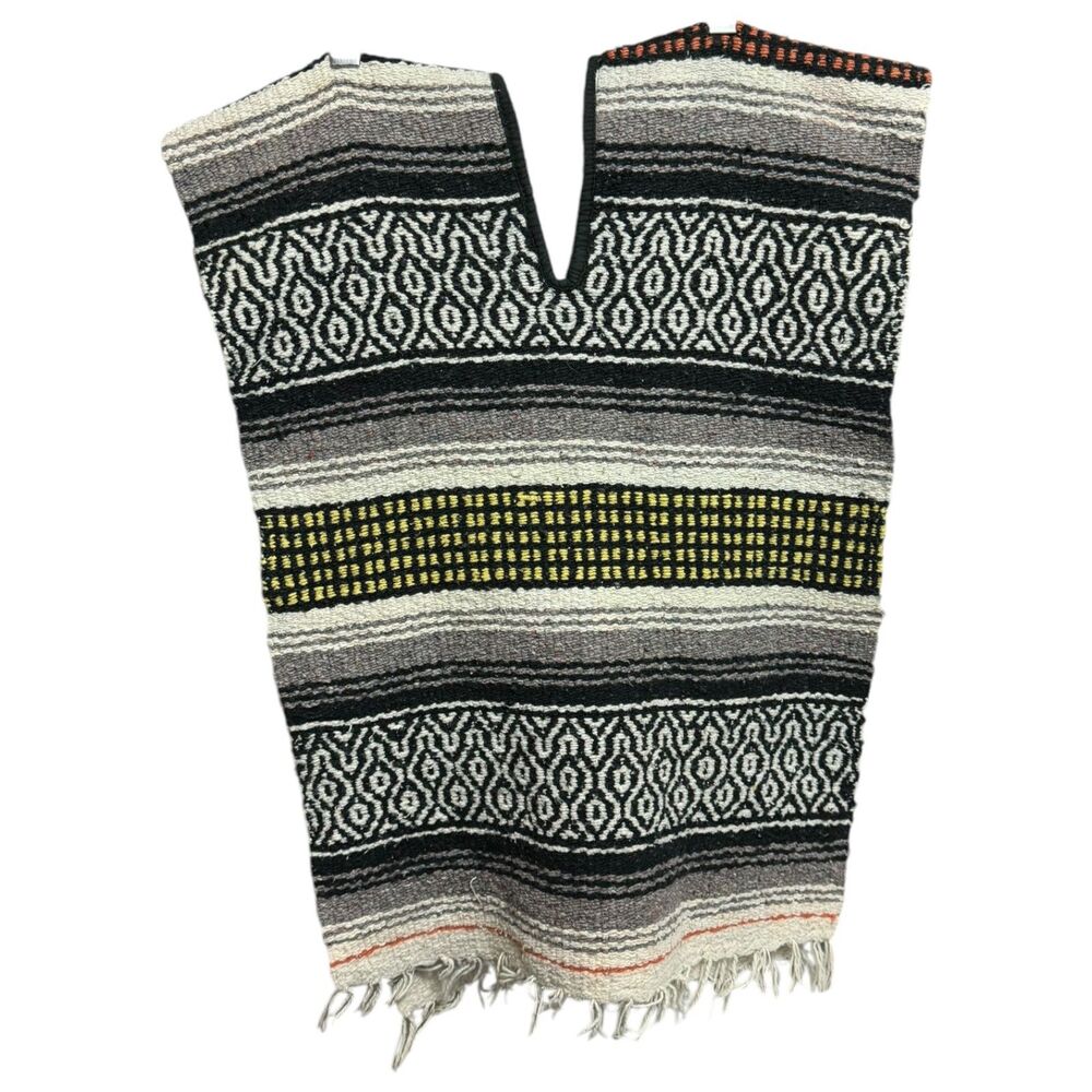 Woven Blanket Poncho - Size Small | Cozy Multicolor Design